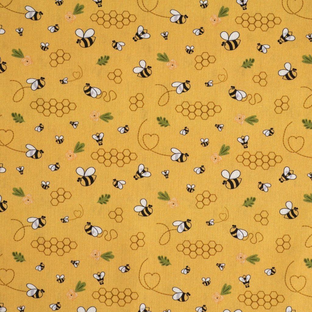 Preview: Baumwollstoff Motivdruck Honigbienen goldgelb